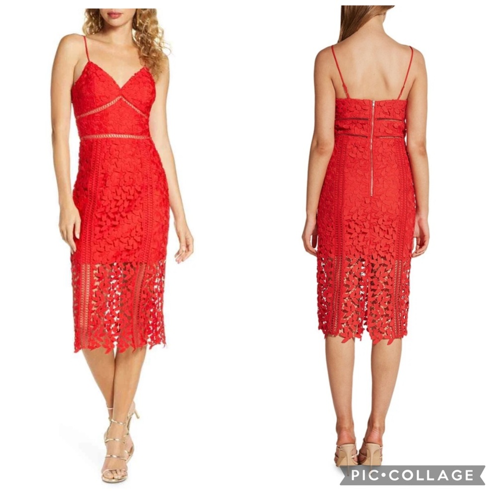 Bardot Roxy Lace Midi Dress‎ Red XS
